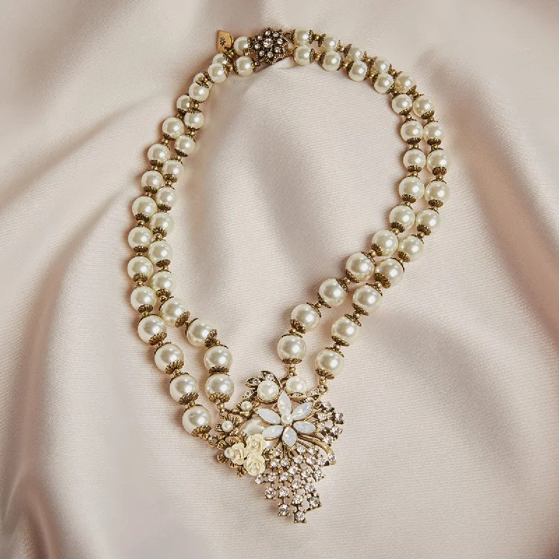 Handmade Crystal Necklace For Weddings-Miriam Haskell Inspired Necklace: 2 Row Vintage Pearl Necklace