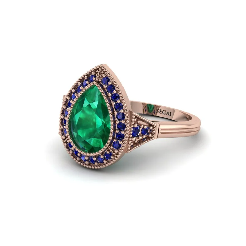 Personalized Promise Rings For Special Occasions-Pear Cut Emerald Milgrain Halo Engagement Ring - Daleyza No. 65