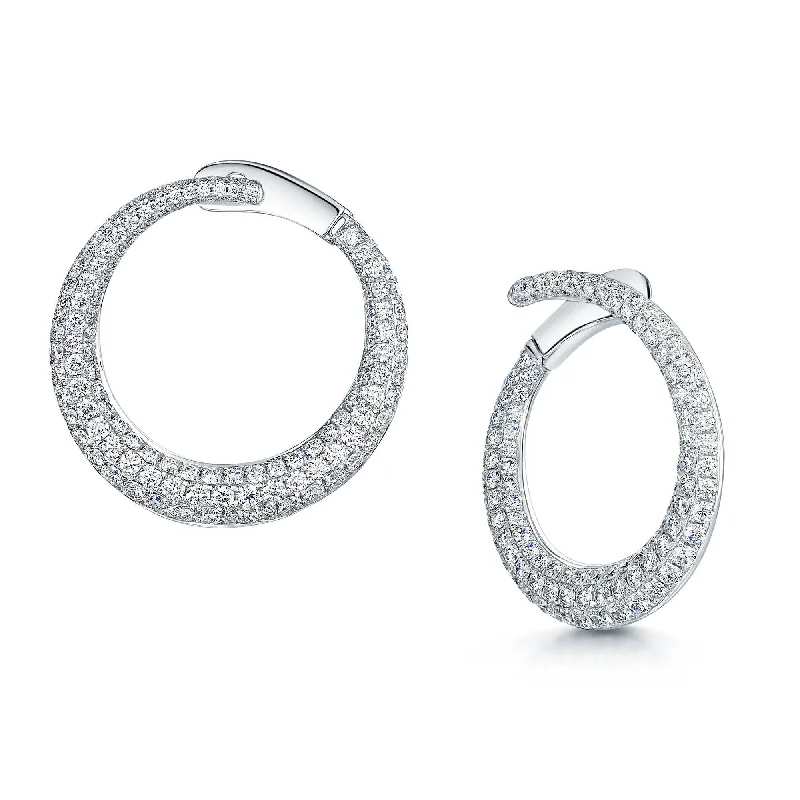 Round Crystal Earrings-18ct White Gold Pave Set Diamond Pave Set Spiral Hoop Earrings