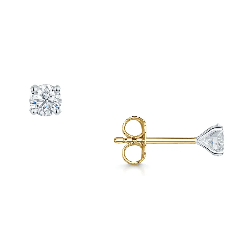 Pearls and Gemstones Earrings-18ct Yellow And White Gold Round Brilliant Cut Diamond Stud Earrings