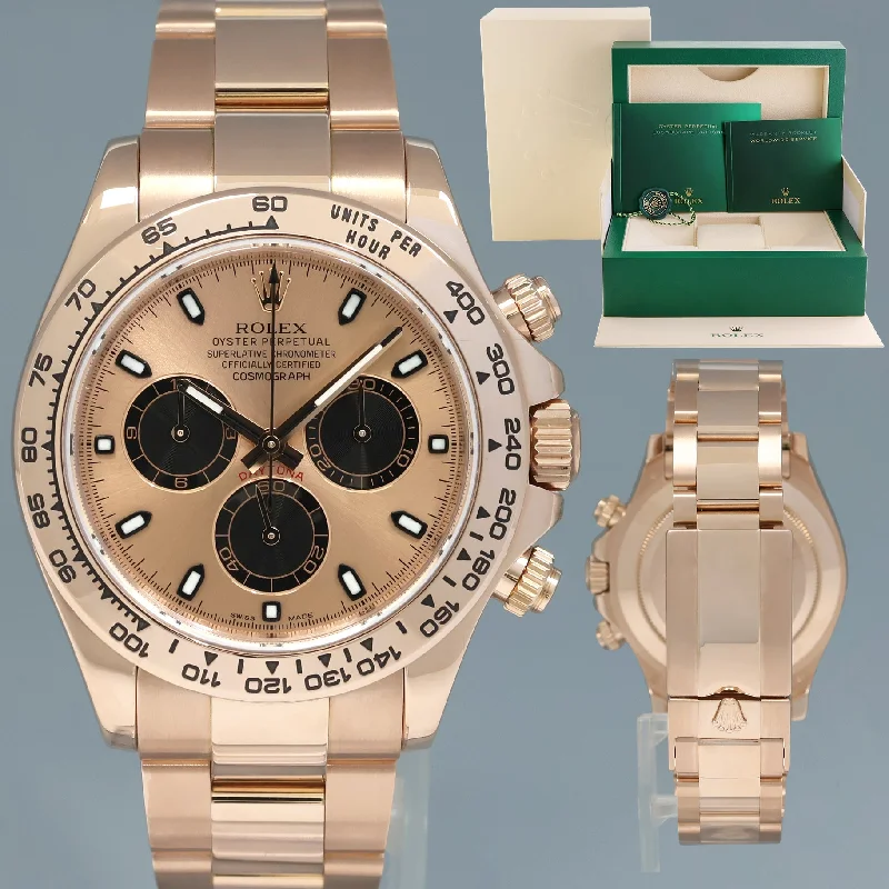 Designer Watches For Brides-MINT Rolex Daytona Cosmograph Rose Gold Sundust Panda 116505 Chrono Watch Box