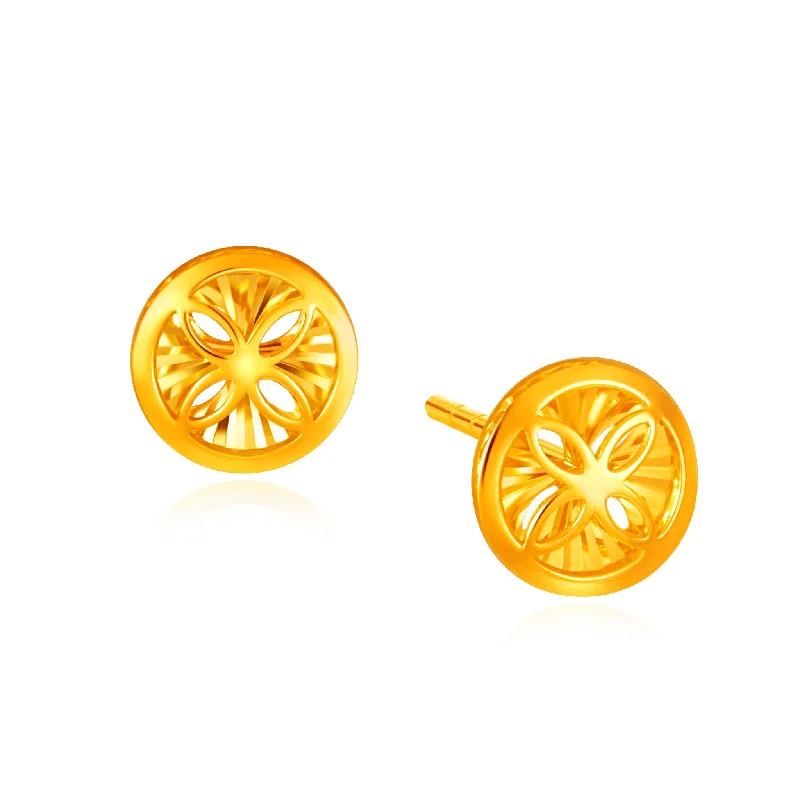 Cute Stud Earrings For Teen Girls-916 Gold Floral Emblem Earrings