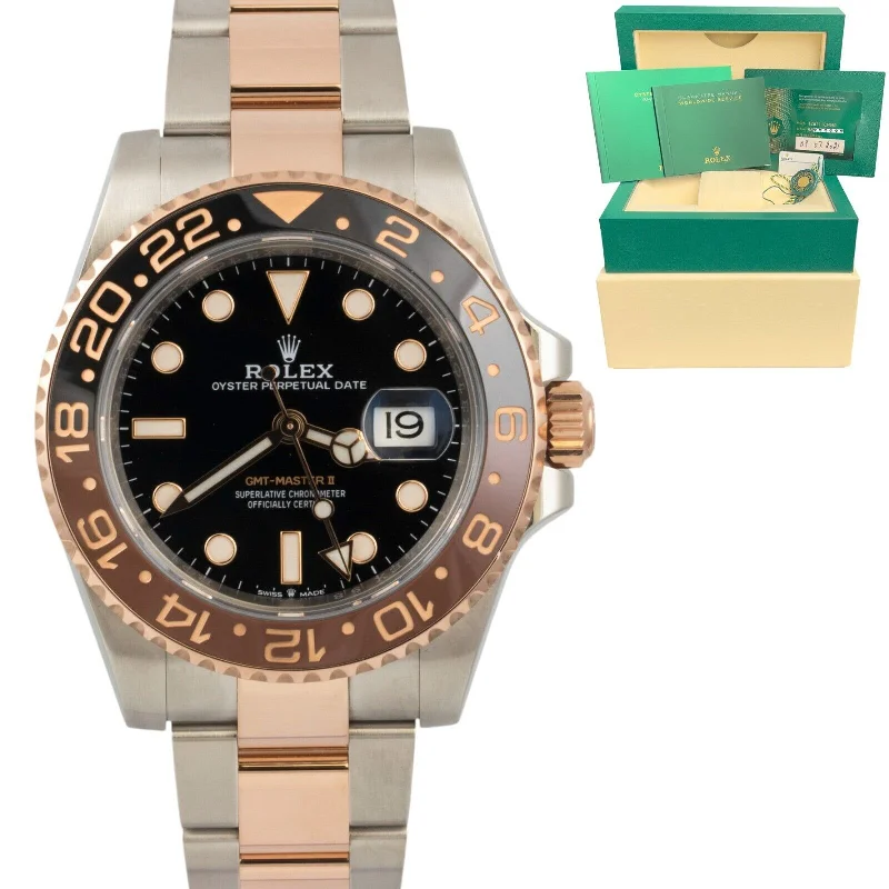 Luxury Watches With Skeleton Dials-2021 Rolex GMT-Master II 'Root Beer' 126711CHNR Everose Gold & Steel Watch B+P