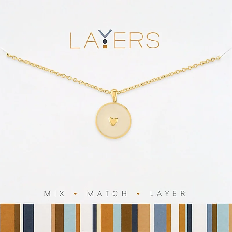 Custom Name Necklace For Fashionable Look-Center Court : Gold Round Heart Disc Layers Necklace