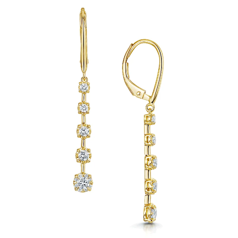 Lightweight Crystal Earrings-18ct Yellow Gold Diamond Five Stone Drop Earrings