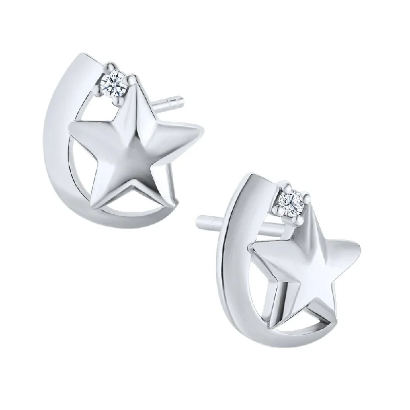 Geometric Hoop Earrings For Modern Look-Moissanite Crescent Star Earrings