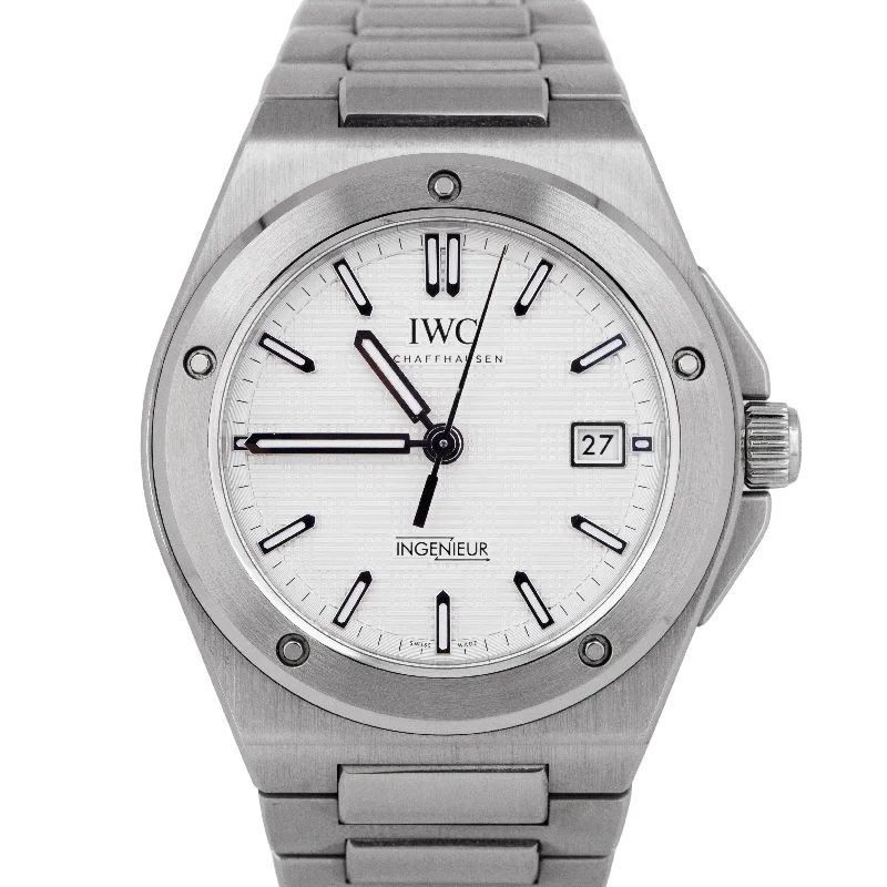 Digital Watches With Health Features-MINT 2024 PAPERS IWC Ingenieur Stainless Steel White 40mm Watch IW328902 BOX