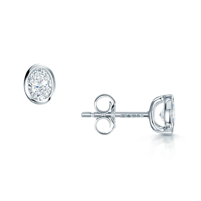 Teardrop Earrings For Bridesmaids-18ct White Gold Oval Cut Diamond 0.50ct Rub Over Stud Earrings