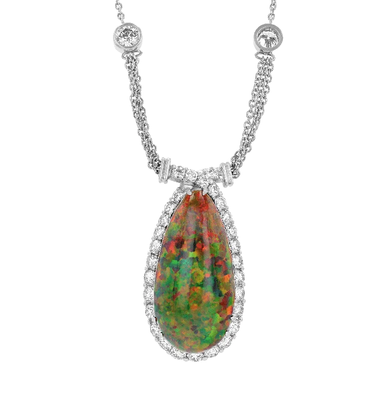 Sparkling Gemstone Necklace For Weddings-Ethiopian Cabochon Opal Necklace, 20.87 Carats