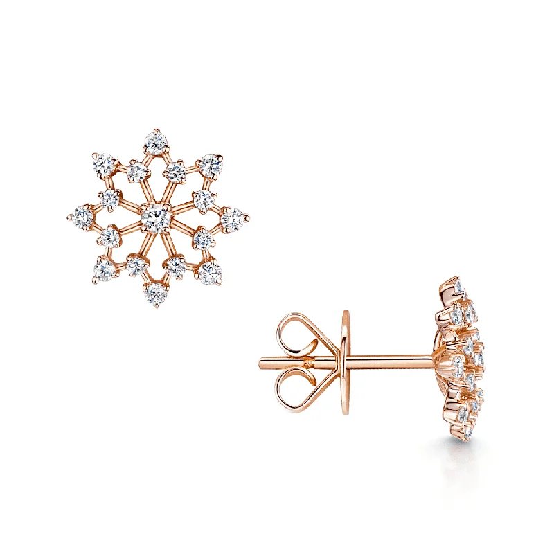 Handcrafted Wooden Earrings For Eco Style-18ct Rose Gold Open Diamond Snowflake Stud Earrings