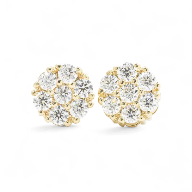 Party Earrings With Gemstones-14k Yellow Gold Lab Diamond Cluster Earrings 1.45 ctw