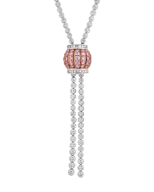 Silver Chain Necklace For Casual Wear-Pink and White Diamond Necklace, 23.08 carats