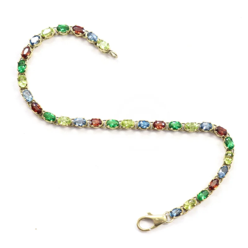 Elegant Diamond Bracelets For Special Events-Yellow Gold Peridot, Garnet and Topaz Bracelet