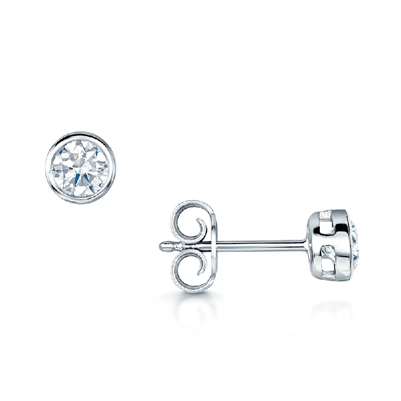 Natural Stone Drop Earrings-18ct White Gold Round Brilliant Cut 0.70ct Diamond Rub Over Set Stud Earrings