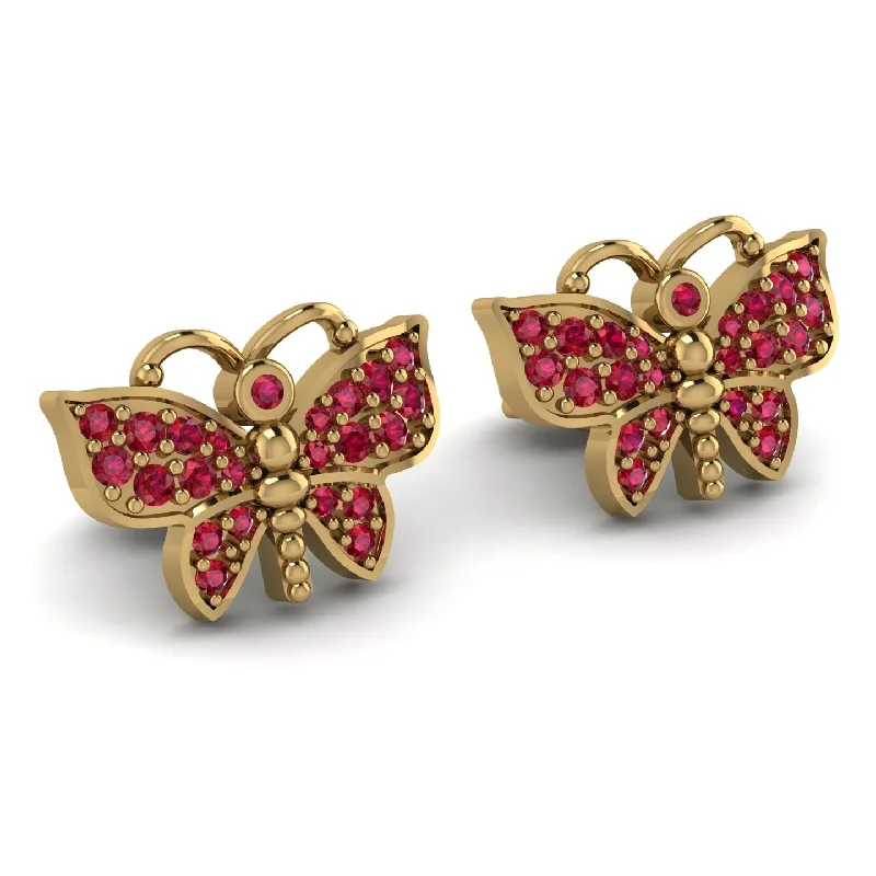 Chandelier Earrings For Special Occasions-Butterfly-Inspired Gold Earrings With Stunning Ruby - Sage No. 10