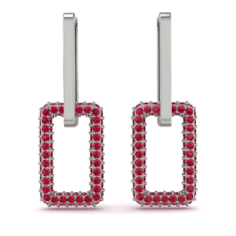 Modern Statement Earrings-Luxury Square Chain Link Gold Earrings With Ruby - Zuri No. 12