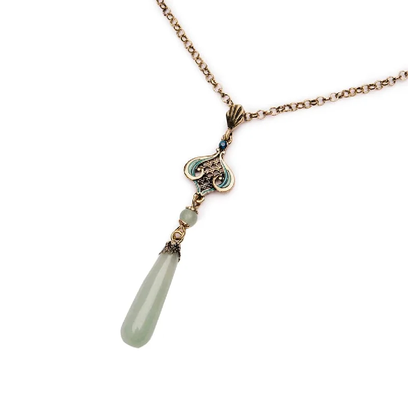 Classic Choker Necklace For Fashionable Look-Aventurine Natural Stone Green Drop Necklace