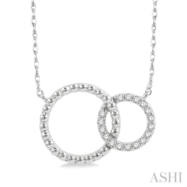 Elegant Sapphire Necklace For Special Events-1/10 Ctw Interlocking Twin Circles Round Cut Diamond Necklace in 10K White Gold