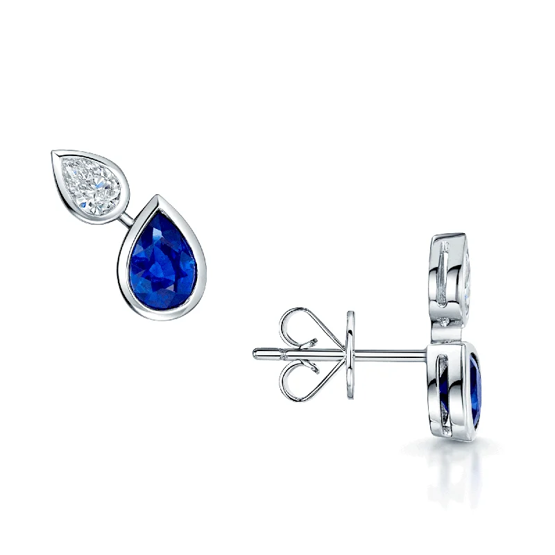 Colorful Gemstone Hoop Earrings-18ct White Gold Pear Cut Sapphire And Diamond Rub Over Set Stud Earrings