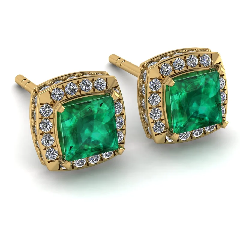 Classic Gold Hoop Earrings-Hidden Halo Princess Emerald Earrings - Georgia No. 4