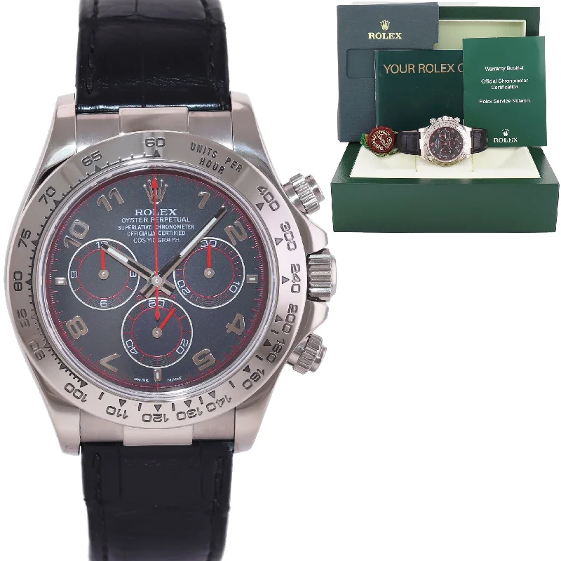 Luxury Swiss Watches For Men-MINT Rolex Daytona 18k White Gold 116519 Slate Racing Dial Leather Watch Box