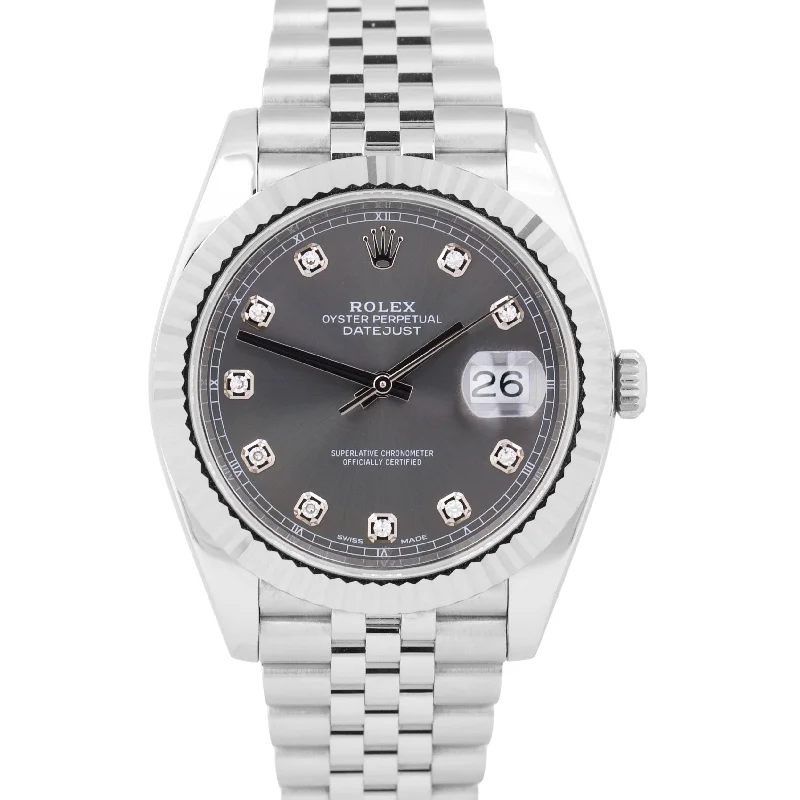 Women’s Watches With Interchangeable Straps-MINT Rolex DateJust 41mm RHODIUM DIAMOND JUBILEE 18K Steel Watch 126334 BOX