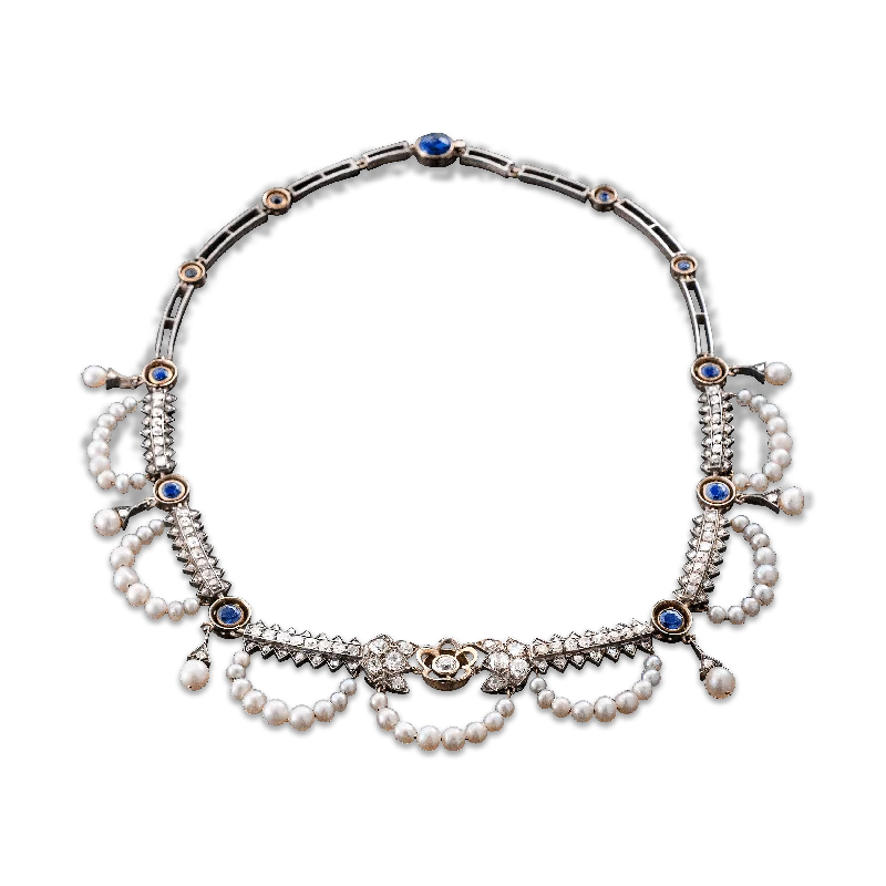 Luxury Diamond Necklace For Proposal-Victorian Saltwater Pearl and Diamond Necklace