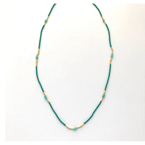 Custom Heart Necklace For Romantic Gift-Jade glass seed and amazonite bead necklace