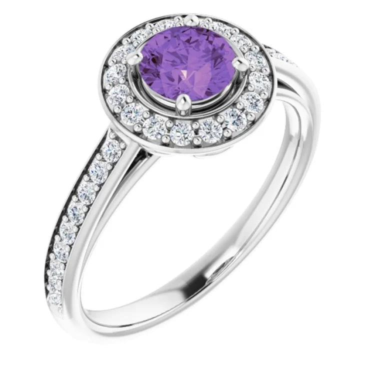 Personalized Engagement Rings For Her-Platinum Natural Amethyst & 1/3 CTW Natural Diamond Ring