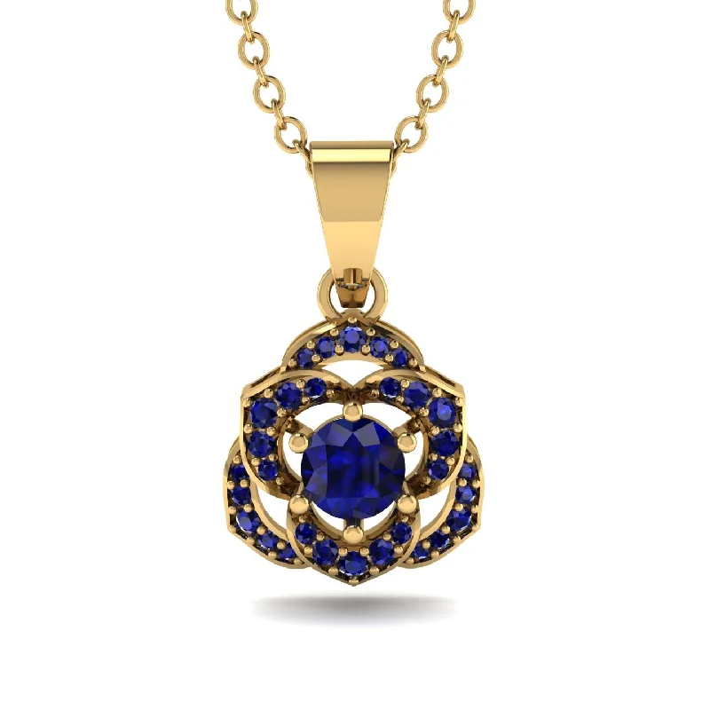 Minimalist Necklace With Bar Pendant-Golden Rose Blossom Necklace With Exquisite Sapphire Detailing - Reign No. 73