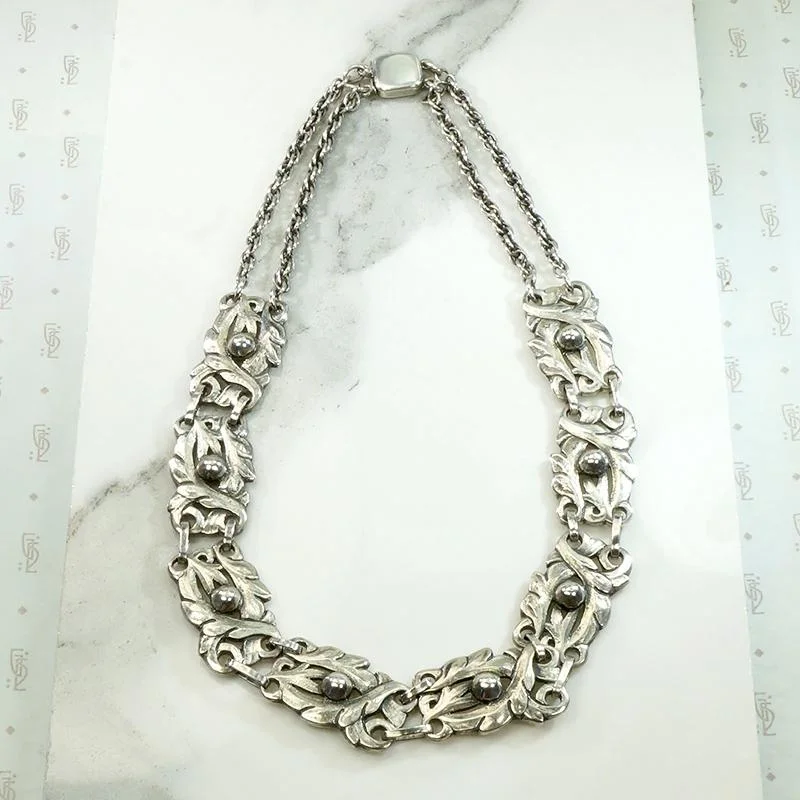 Classic Pearl Necklace For Formal Events-Striking Mid Century Sterling Panel Necklace