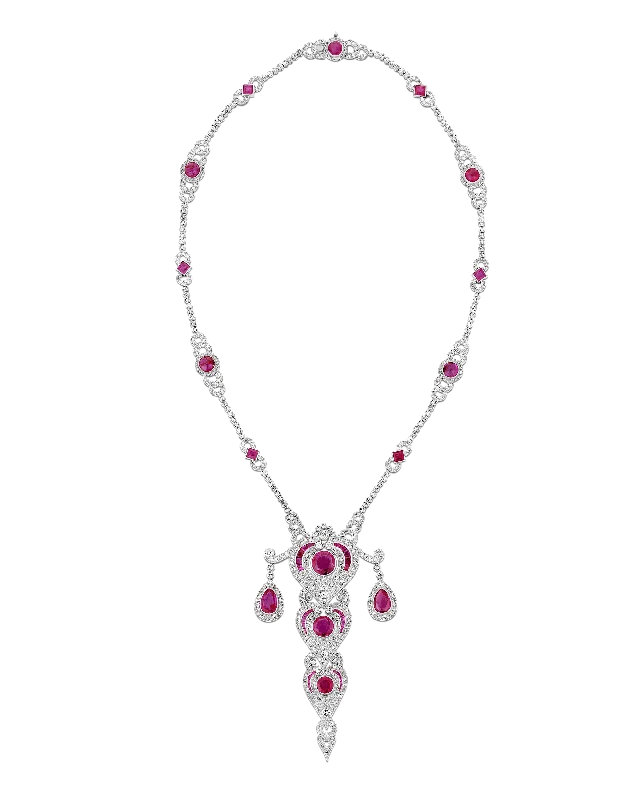 Layered Silver Necklace For Trendy Style-Lucie Rosen's Untreated Burma Ruby Lavalier Necklace, 18.10 carats