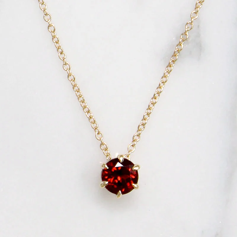 Trendy Beaded Necklace For Casual Style-Wine-Dark Garnet & Gold Solitaire Pendant by 720