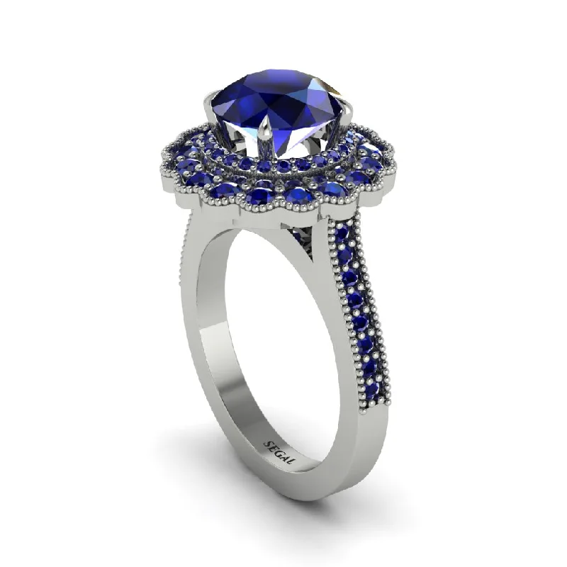 Classic Diamond Rings For Timeless Style-Sapphire Double Halo Cathedral Engagement Ring - Deirdre No. 75