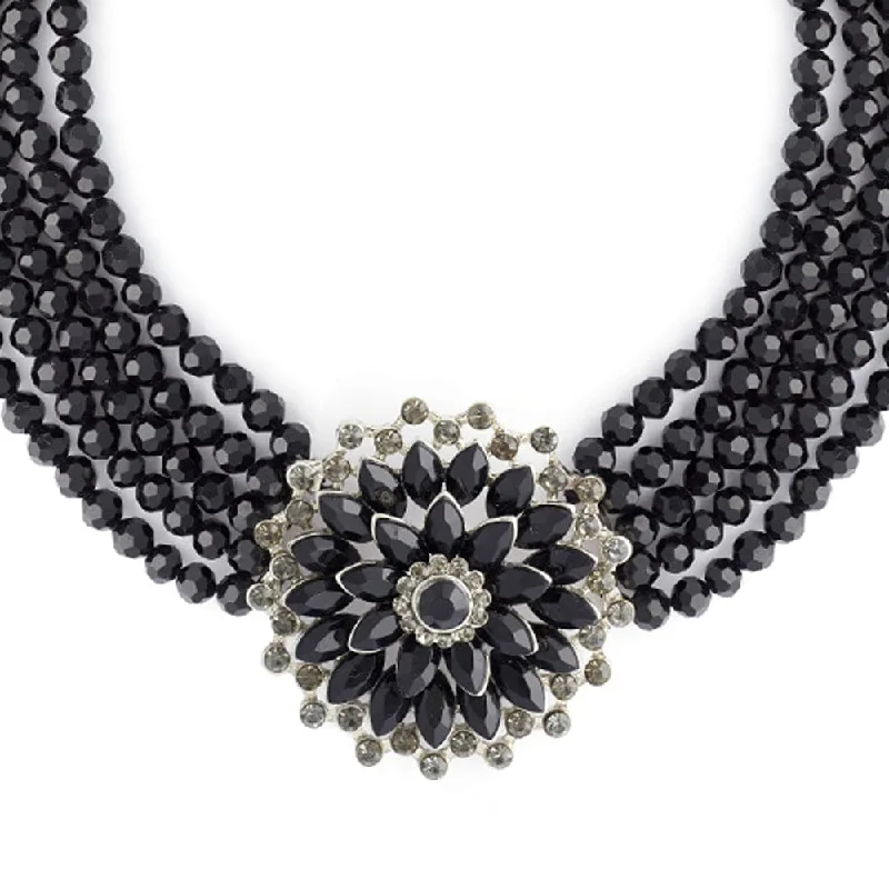 Trendy Chunky Necklace For Bold Look-Audrey Jet Flower Necklace