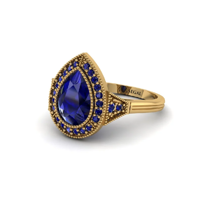 Unique Gold Engagement Rings For Brides-Pear Cut Sapphire Milgrain Halo Engagement Ring - Daleyza No. 73