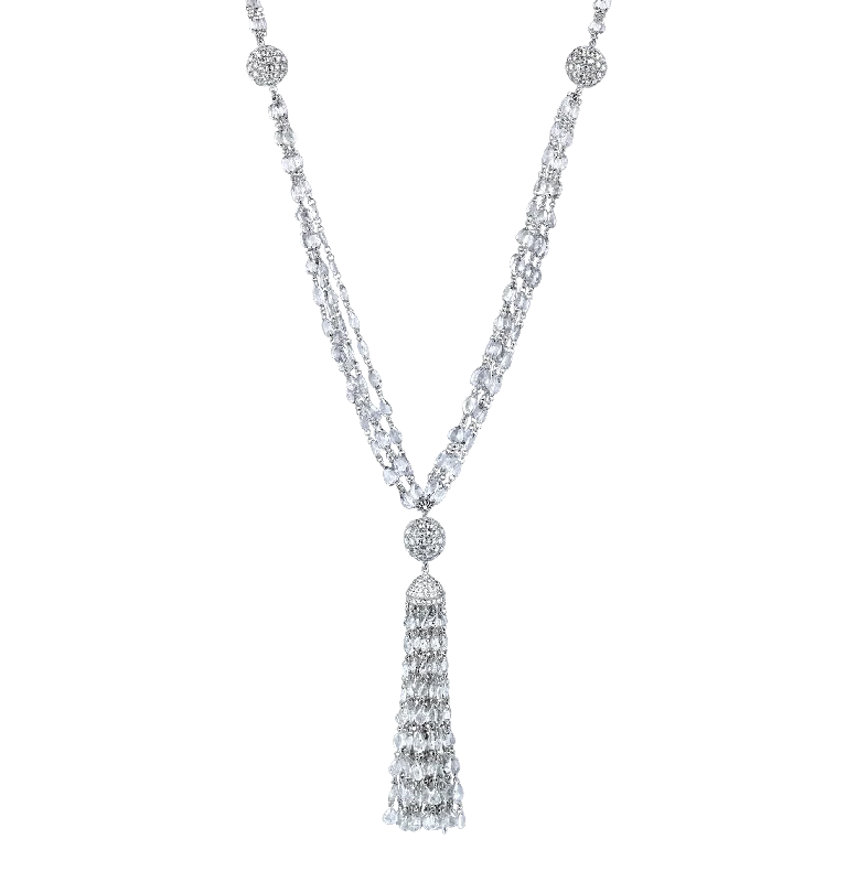 Elegant Crystal Necklace For Cocktail Parties-Diamond Tassel Necklace, 53.94 carats