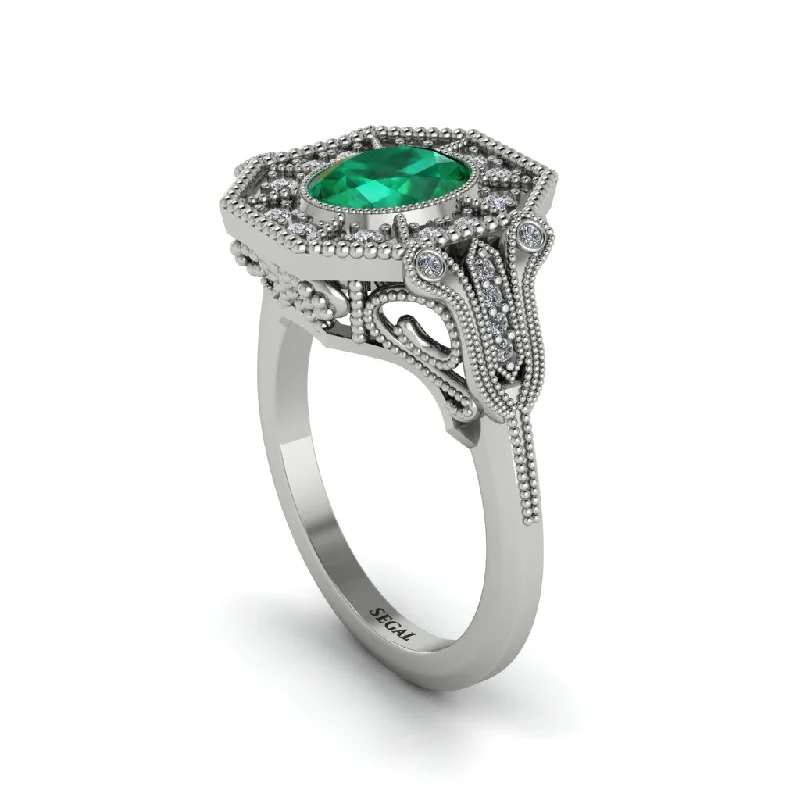 Unique Sapphire Rings For Special Gifts-Emerald Oval Cut Art Deco Engagement Ring - Tabitha No. 6