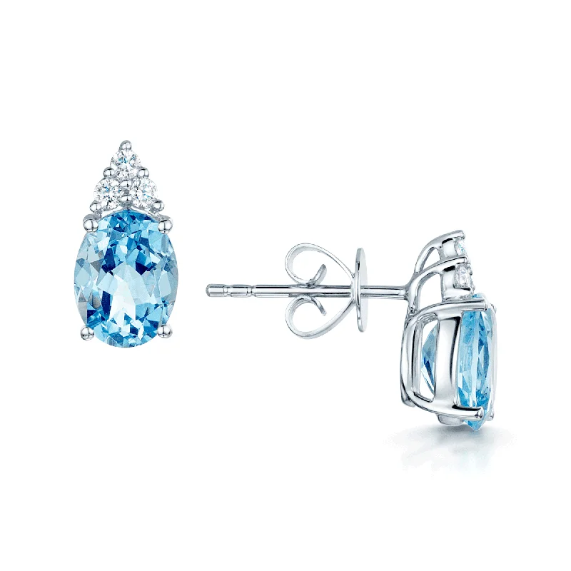 Simple Silver Earrings For Women-18ct White Gold Aquamarine & Diamond Stud Earrings