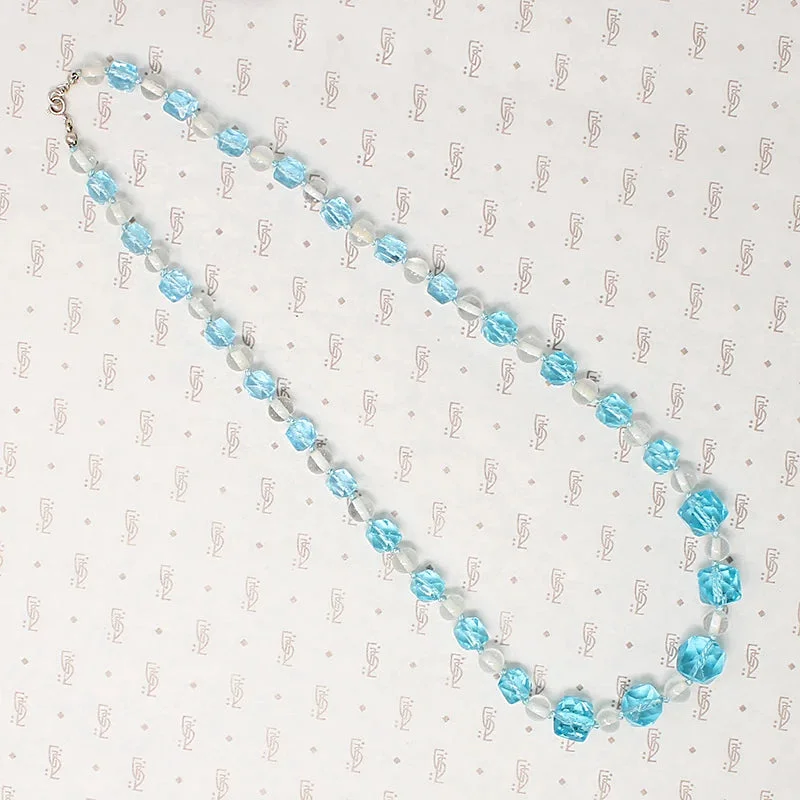 Simple Crystal Necklace For Casual Look-Winter Time Colors Faceted Glass Bead Necklace