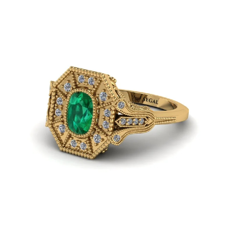 Unique Couples Rings For Wedding Day-Emerald Cushion Cut Art Deco Engagement Ring - Alicia No. 4