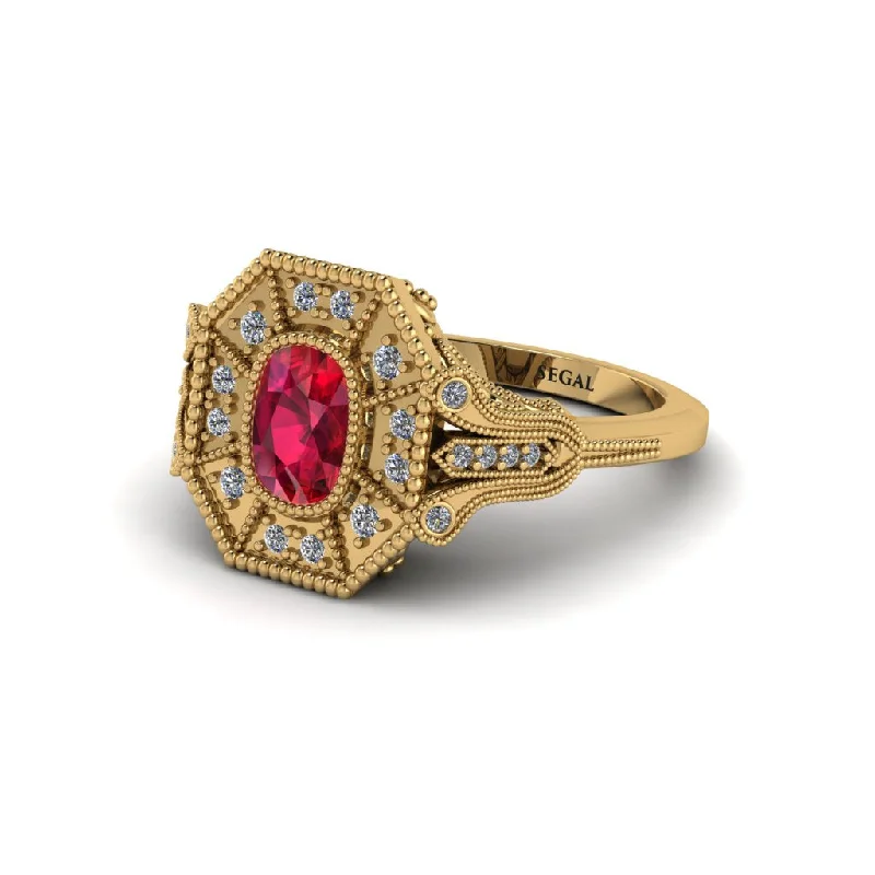 Simple Wedding Rings For Couples-Ruby Cushion Cut Art Deco Engagement Ring - Alicia No. 10