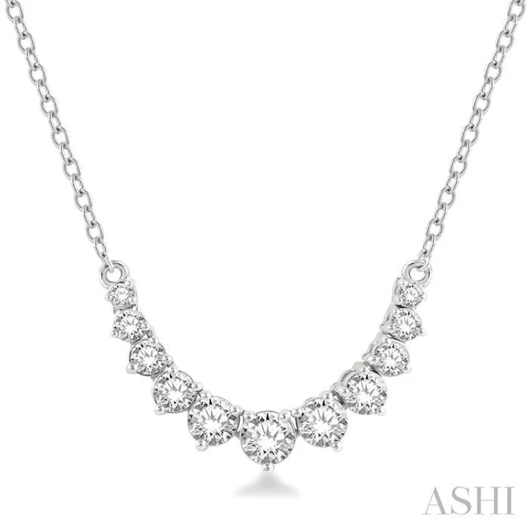 Long Silver Necklace For Casual Wear-3/4 Ctw Graduated Diamond Smile Necklace in 14K White Gold