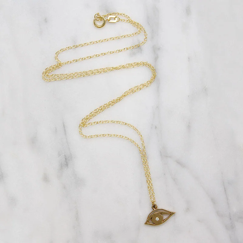 Dainty Gold Necklace For Minimalist Style-Golden Eye with Diamond Twinkle Charm Necklace