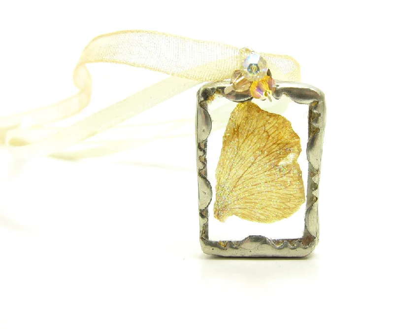 Dainty Gold Necklace For Minimalist Style-Fairy Necklace Soldered Glass Pendant with Yellow Brown Fairy Wing