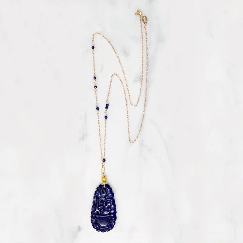 Handcrafted Gold Necklace For Unique Style-Magnificent Carved Lapis & Gold Necklace by brunet