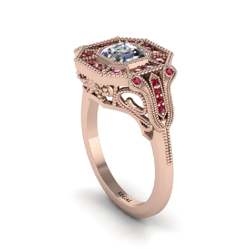 Sparkling Rose Gold Rings For Special Gifts-Diamond Emerald Cut Art Deco Engagement Ring - Dawn No. 47