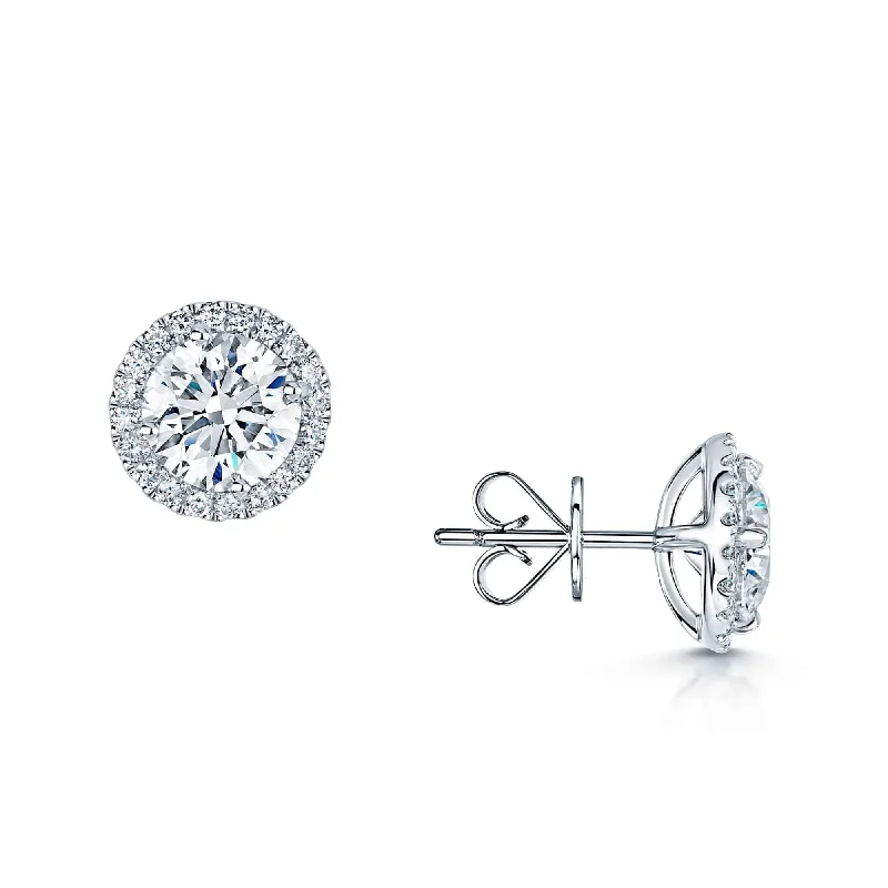 Dainty Earrings For Gift Giving-18ct White Gold Diamond Round Brilliant Cut Diamond Halo Earrings