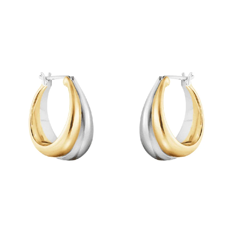 Bohemian Style Earrings For Summer-Curve Sterling Silver & 18ct Medium Yellow Gold Hoop Stud Earrings