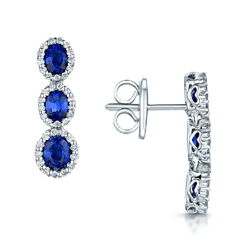 Bold Drop Earrings For Special Occasions-18ct White Gold Oval Sapphire & Diamond Earrings